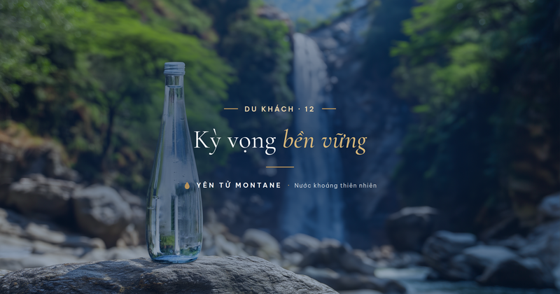 Chai nước khoáng thủy tinh Yên Tử Montane giữa thiên nhiên, du lịch bền vững