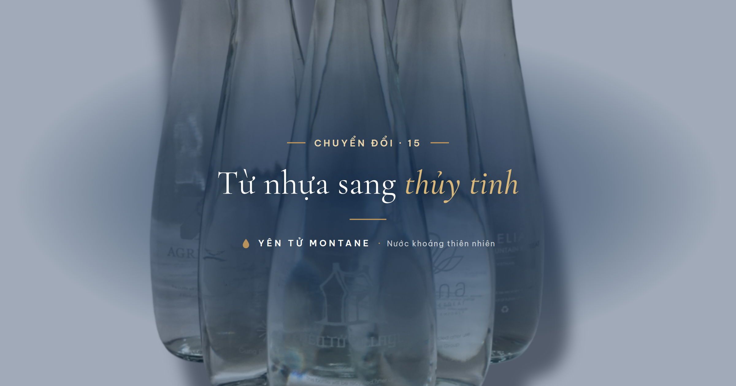 Nhóm chai thủy tinh Yên Tử Montane, tượng trưng cho việc chuyển đổi quy mô cho khách sạn