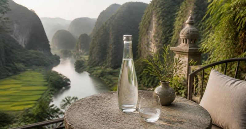 Resort Ninh Bình Tràng An với chai nước thủy tinh Yên Tử Montane
